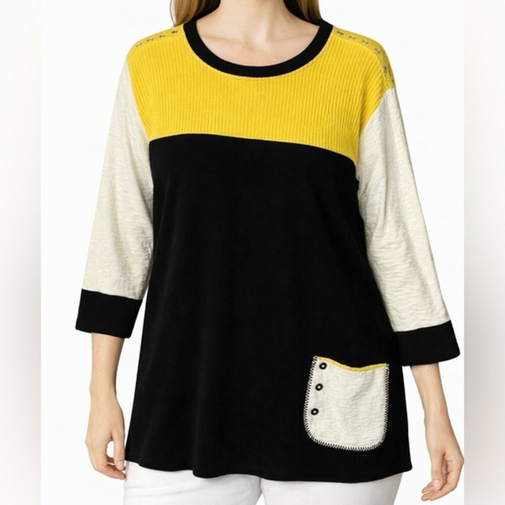 Margaret Winters Sweater Womens L Colorblock Tunic USA Made Artsy Pocket Y2K 90s